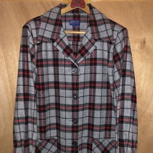 Pendleton Red Black Gray Plaid Button Front Wool Blazer Jacket XL